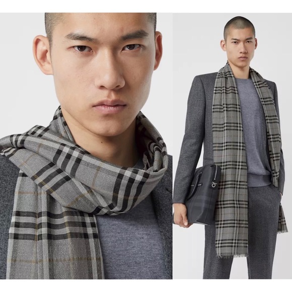 Burberry - Metallic Vintage Check Wool Silk Scarf - Picture 3 of 13